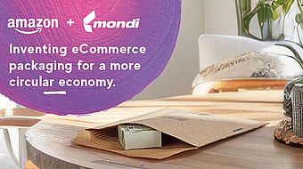 An eCommerce package from Mondi is lying on a table, containing a product sent by Amazon.